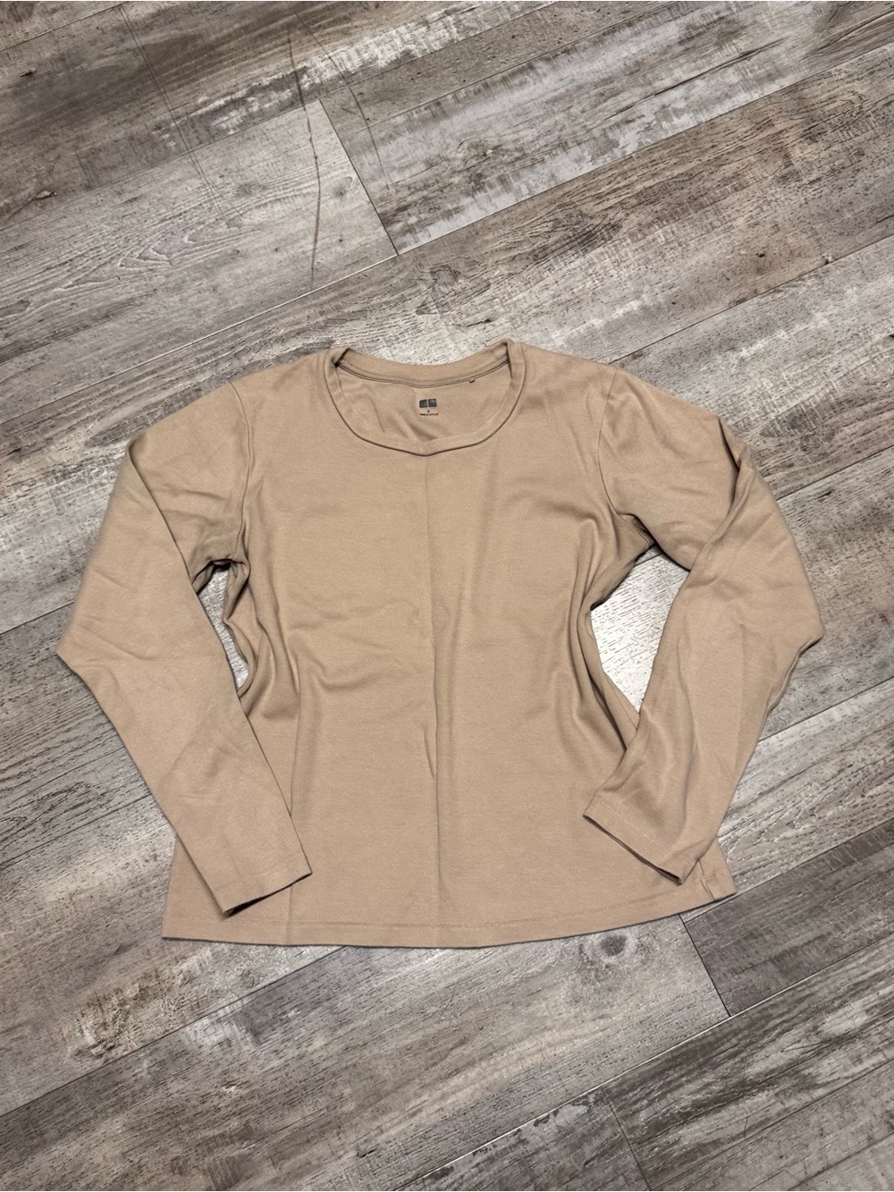 Uniqlo Women's Long Sleeve Crewneck Top in Light Taupe